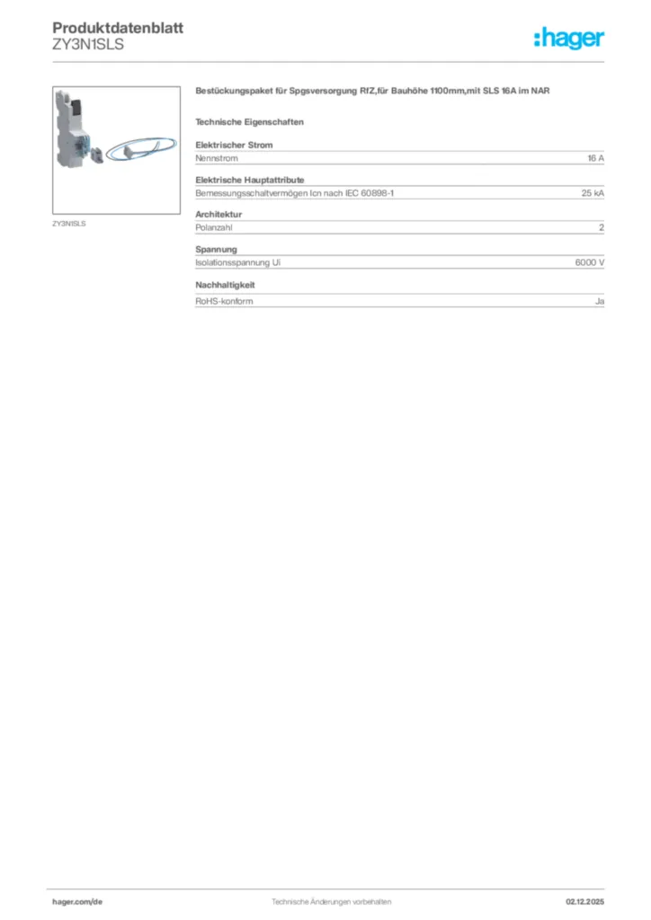 Bild Hager Produktdatenblatt ZY3N1SLS | Hager Deutschland
