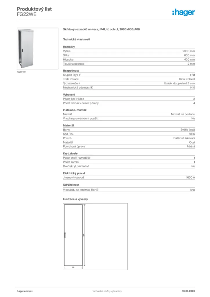 Obrázek Hager Product data sheet FG22WE | Hager
