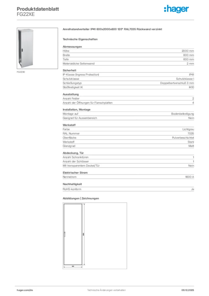 Bild Hager Produktdatenblatt FG22XE | Hager Deutschland