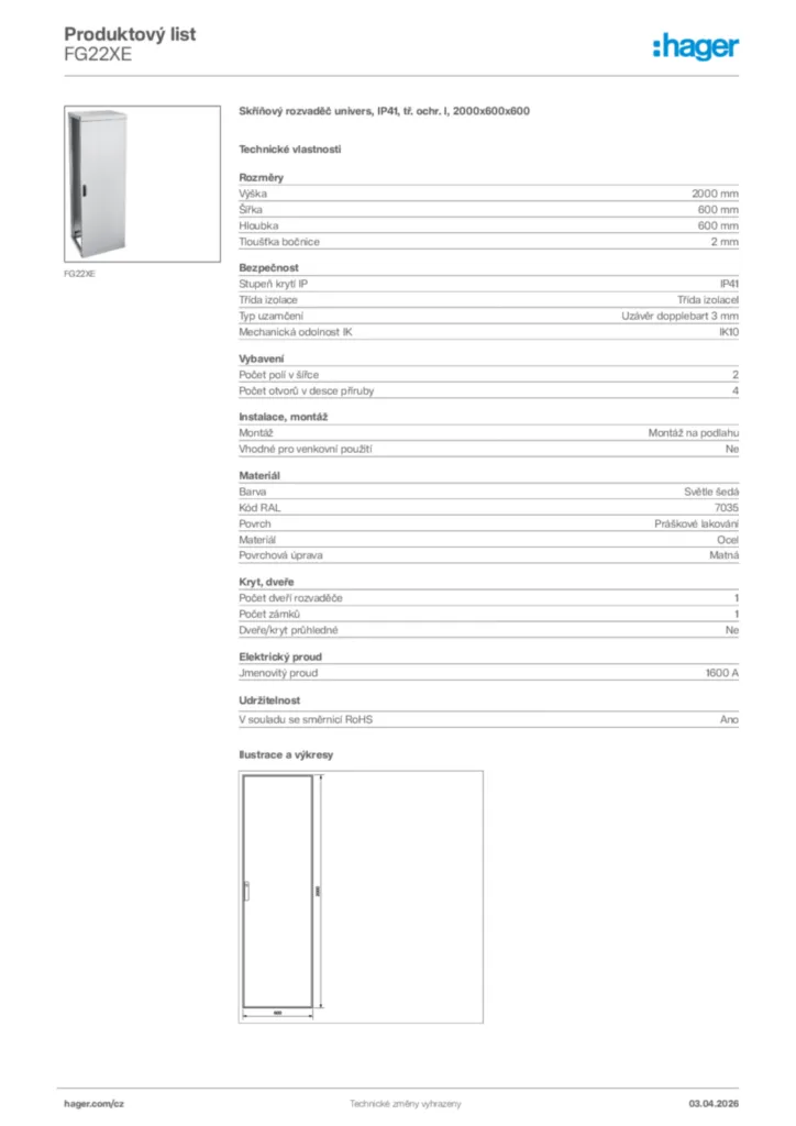 Obrázek Hager Product data sheet FG22XE | Hager