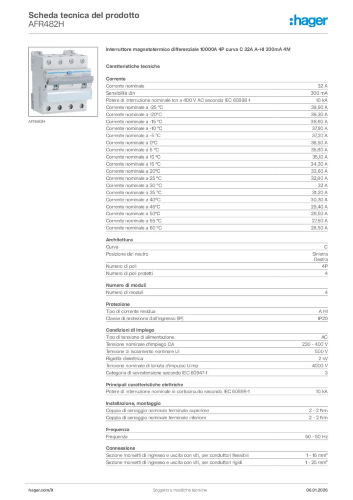 Immagine Hager Scheda tecnica del prodotto AFR482H | Hager Italia