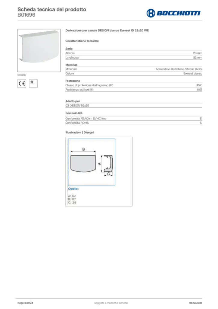 Immagine Bocchiotti Scheda tecnica del prodotto B01696 | Hager Italia