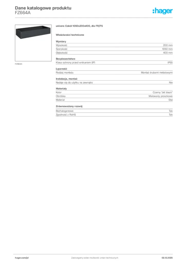 Zdjęcie Hager Dane katalogowe produktu FZ664A | Hager Polska