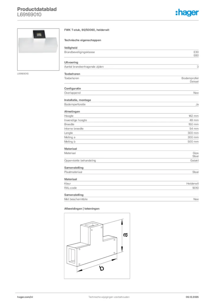 Afbeelding Hager Productdatablad L69169010 | Hager Nederland