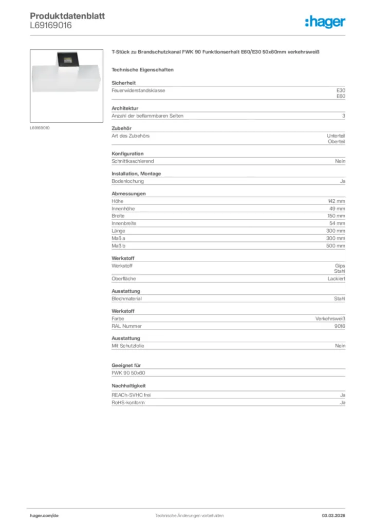 Bild Hager Produktdatenblatt L69169016 | Hager Deutschland