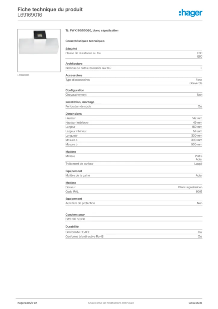 Image Hager Fiche technique du produit L69169016 | Hager Suisse