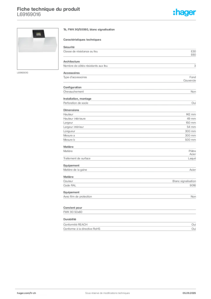 Image Hager Fiche technique du produit L69169016 | Hager Suisse