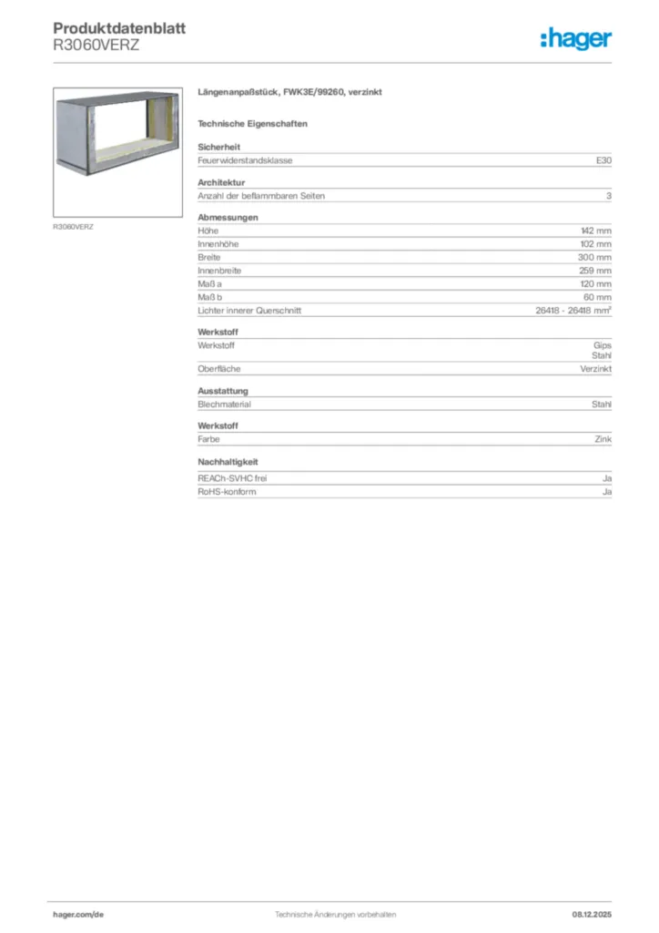 Bild Hager Produktdatenblatt R3060VERZ | Hager Deutschland