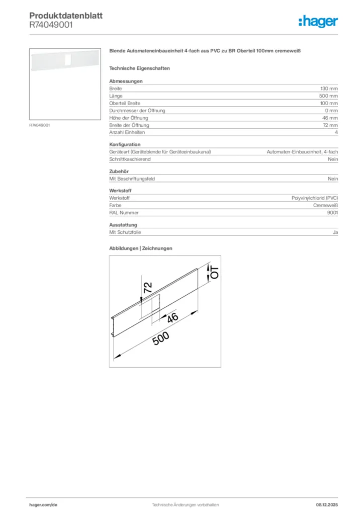 Bild Hager Produktdatenblatt R74049001 | Hager Deutschland