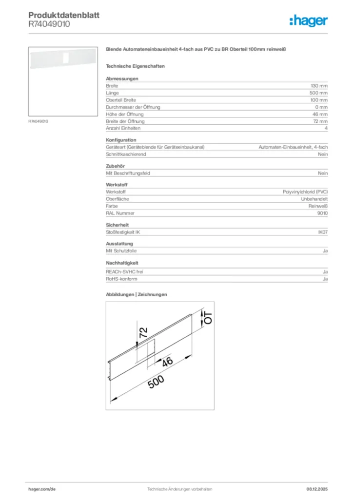 Bild Hager Produktdatenblatt R74049010 | Hager Deutschland