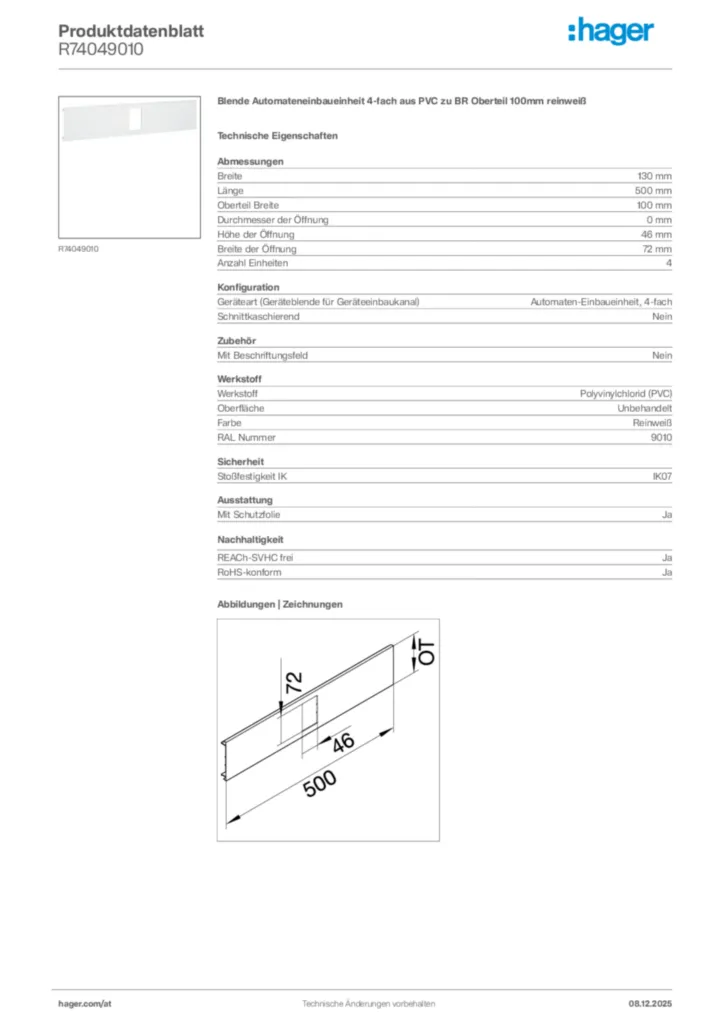 Bild Hager Produktdatenblatt R74049010 | Hager Deutschland