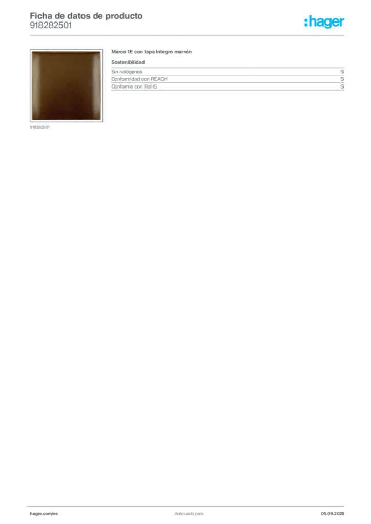 Imagen Hager Ficha de datos de producto 918282501 | Hager España