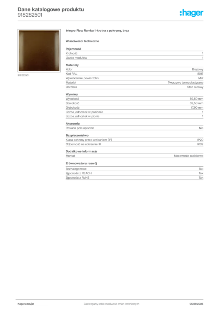 Zdjęcie Hager Dane katalogowe produktu 918282501 | Hager Polska