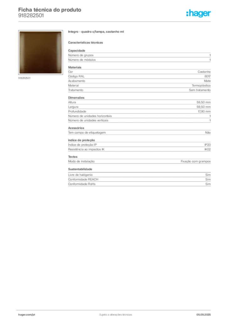 Imagem Hager Ficha técnica do produto 918282501 | Hager Portugal