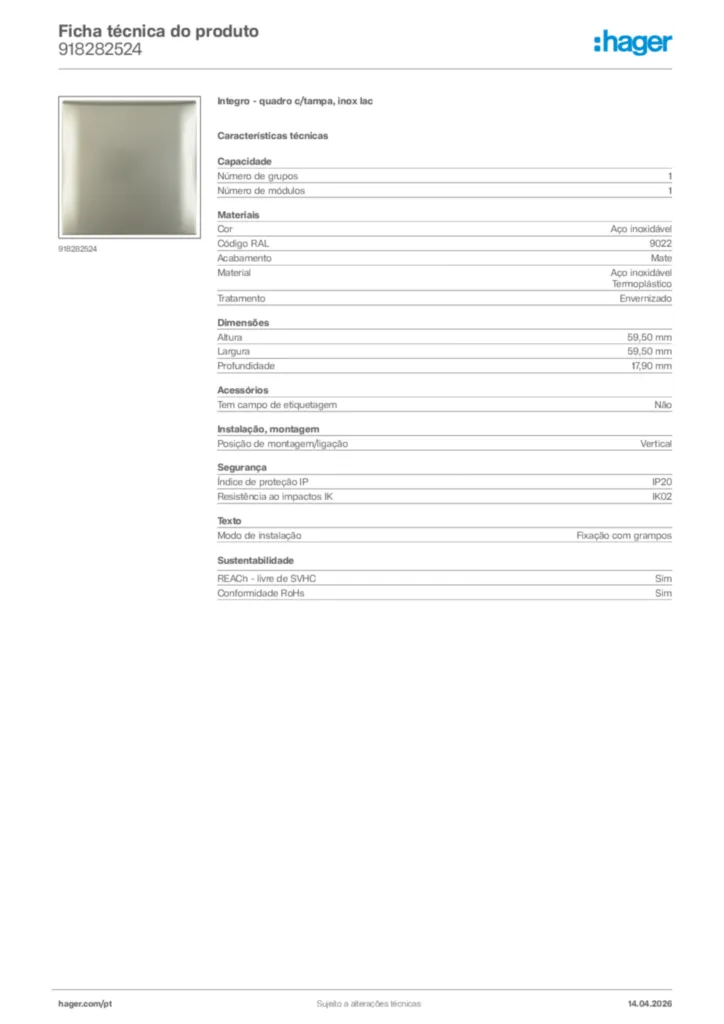 Imagem Hager Ficha técnica do produto 918282524 | Hager Portugal