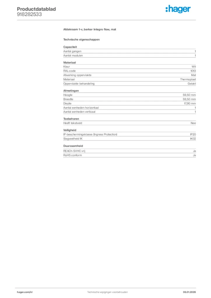 Afbeelding Hager Productdatablad 918282533 | Hager Nederland