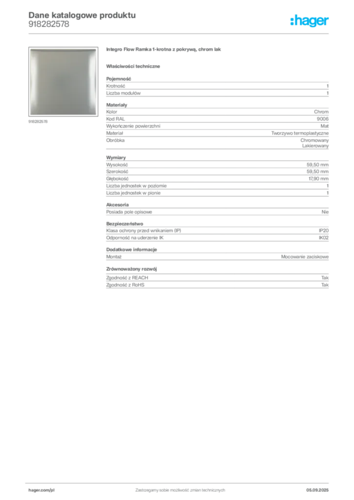 Zdjęcie Hager Dane katalogowe produktu 918282578 | Hager Polska