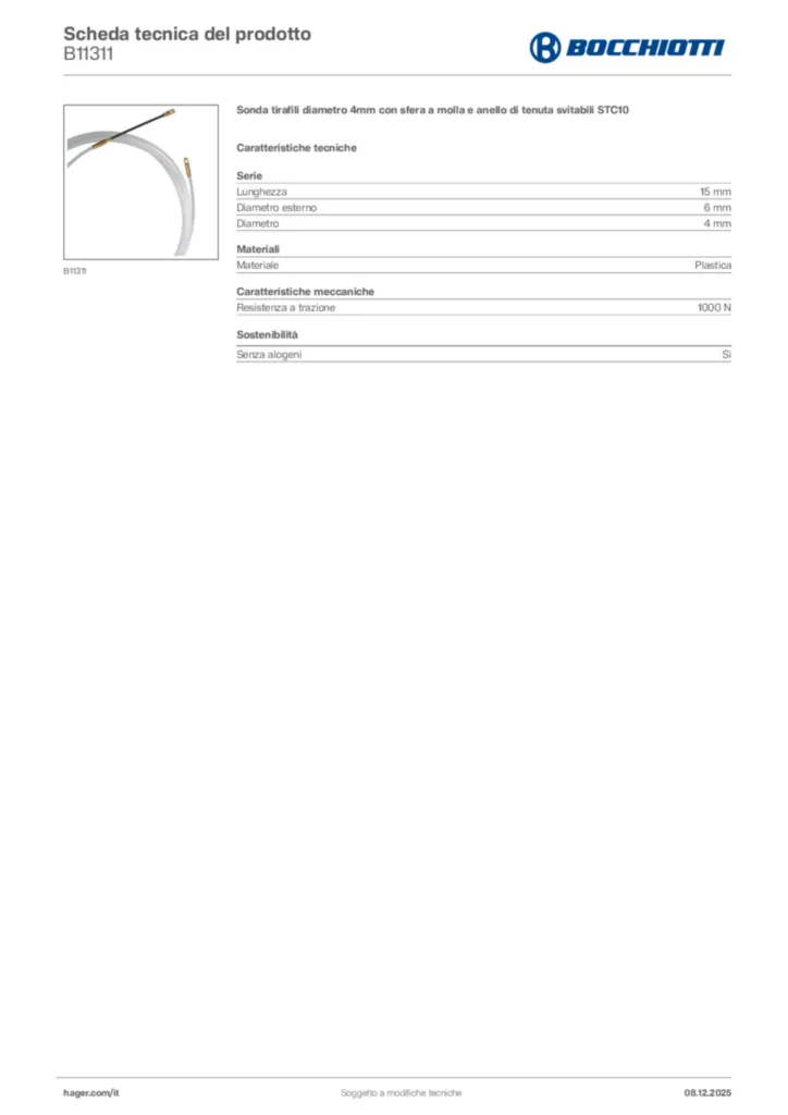 Immagine Bocchiotti Scheda tecnica del prodotto B11311 | Hager Italia
