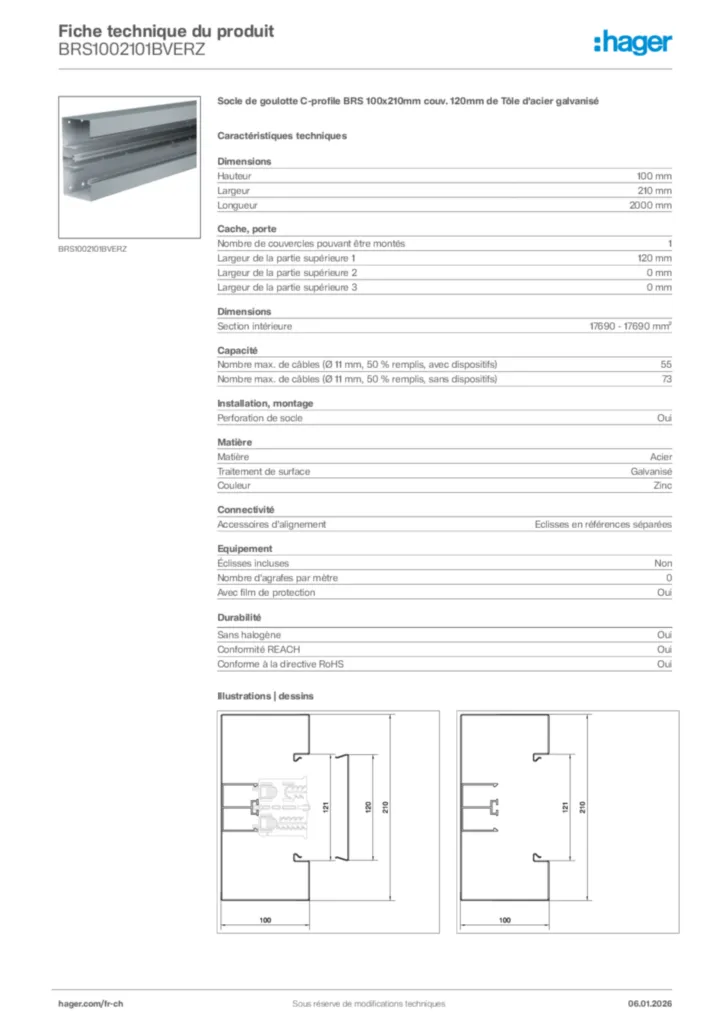 Image Hager Fiche technique du produit BRS1002101BVERZ | Hager Suisse