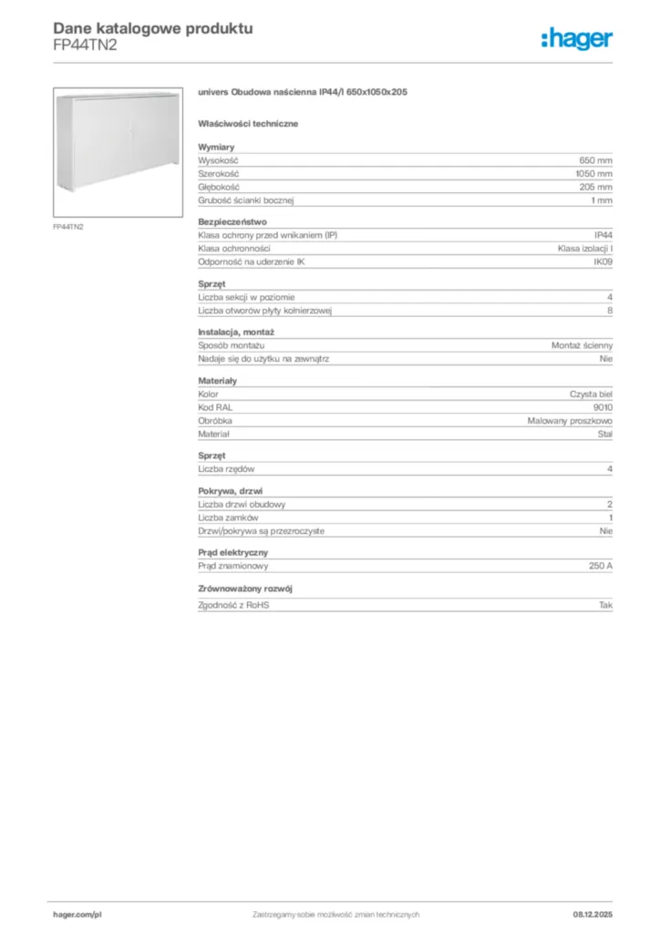 Zdjęcie Hager Karta katalogowa FP44TN2 | Hager Polska