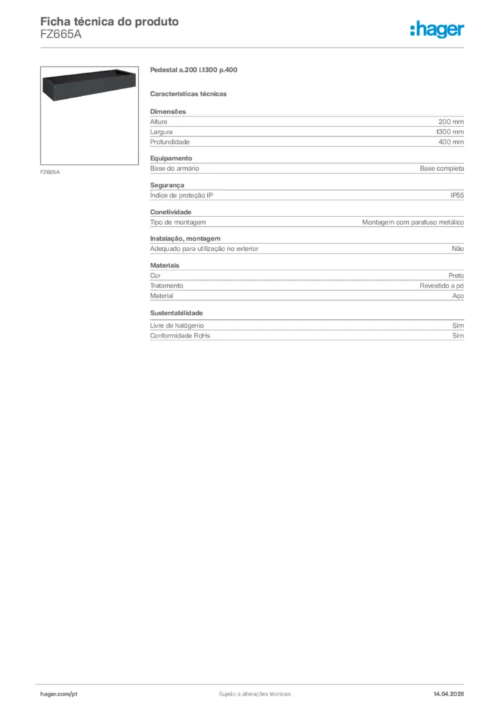 Imagem Hager Ficha técnica do produto FZ665A | Hager Portugal