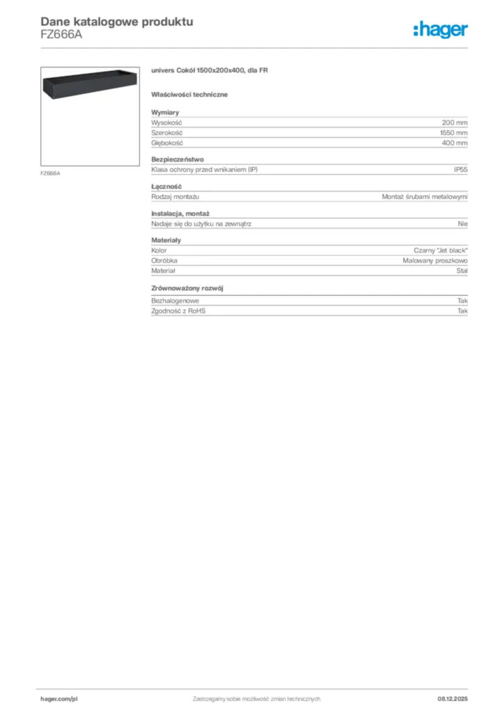 Zdjęcie Hager Karta katalogowa FZ666A | Hager Polska