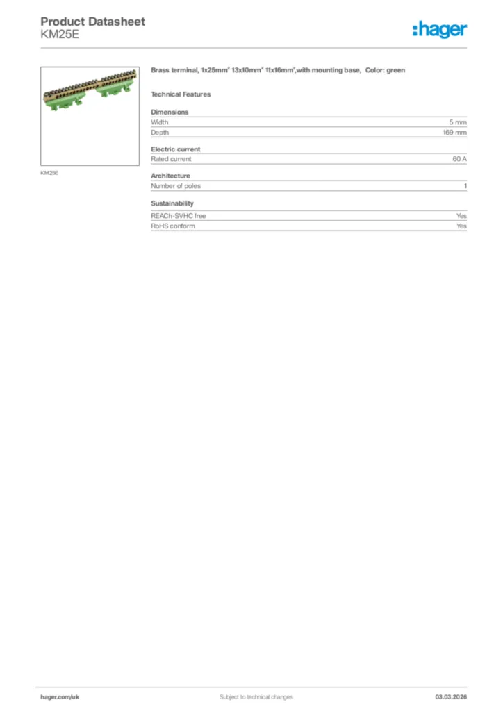 Image Hager Product data sheet KM25E  | Hager