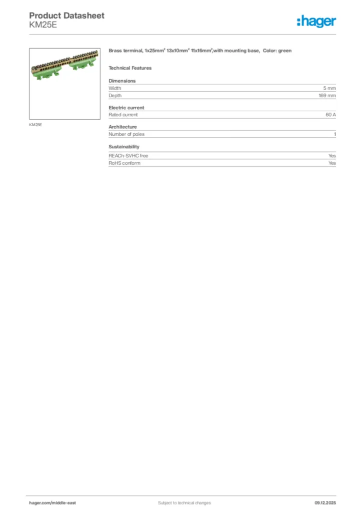 Image Hager Product data sheet KM25E  | Hager