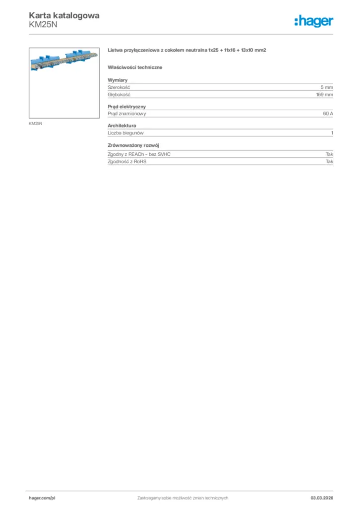 Zdjęcie Hager Karta katalogowa KM25N | Hager Polska