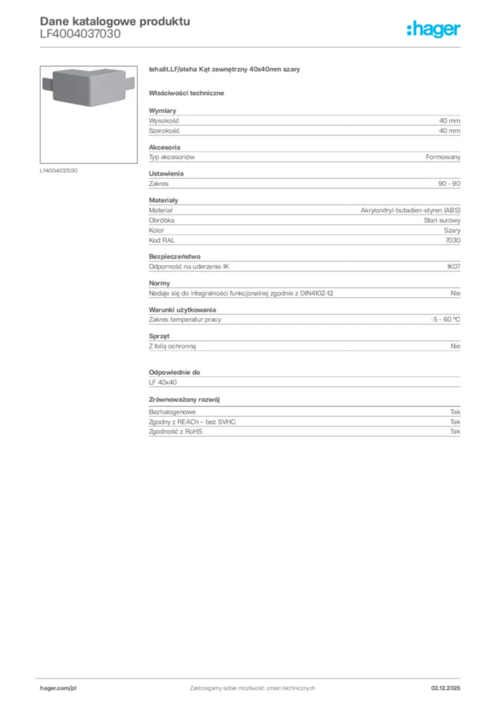 Zdjęcie Hager Dane katalogowe produktu LF4004037030 | Hager Polska