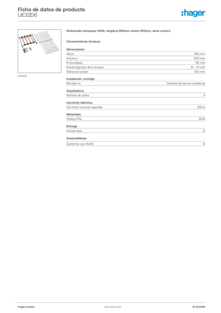 Imagen Hager Ficha de datos de producto UE32D6 | Hager España
