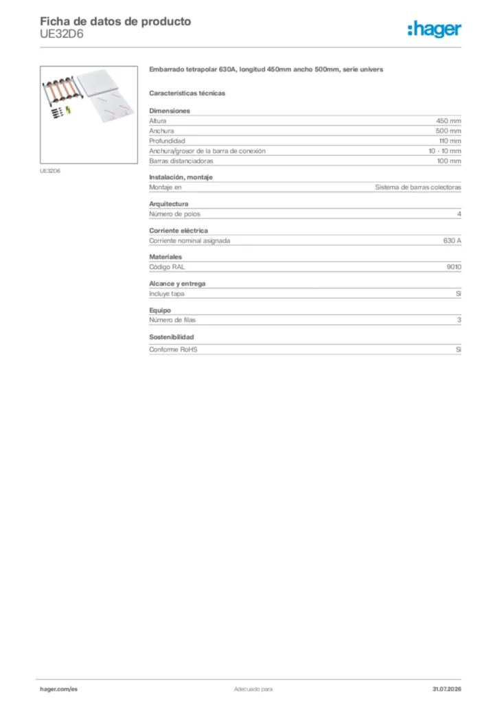 Imagen Hager Ficha de datos de producto UE32D6 | Hager España
