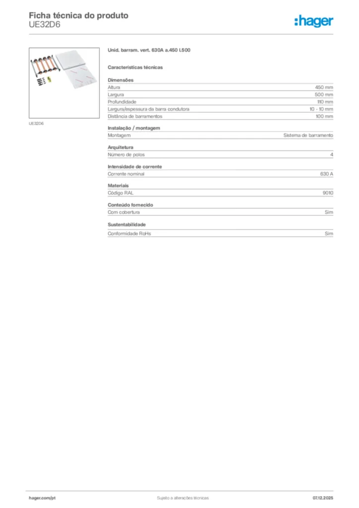 Imagem Hager Ficha técnica do produto UE32D6 | Hager Portugal