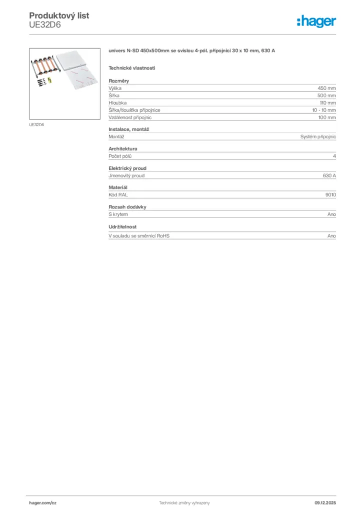 Obrázek Hager Product data sheet UE32D6 | Hager