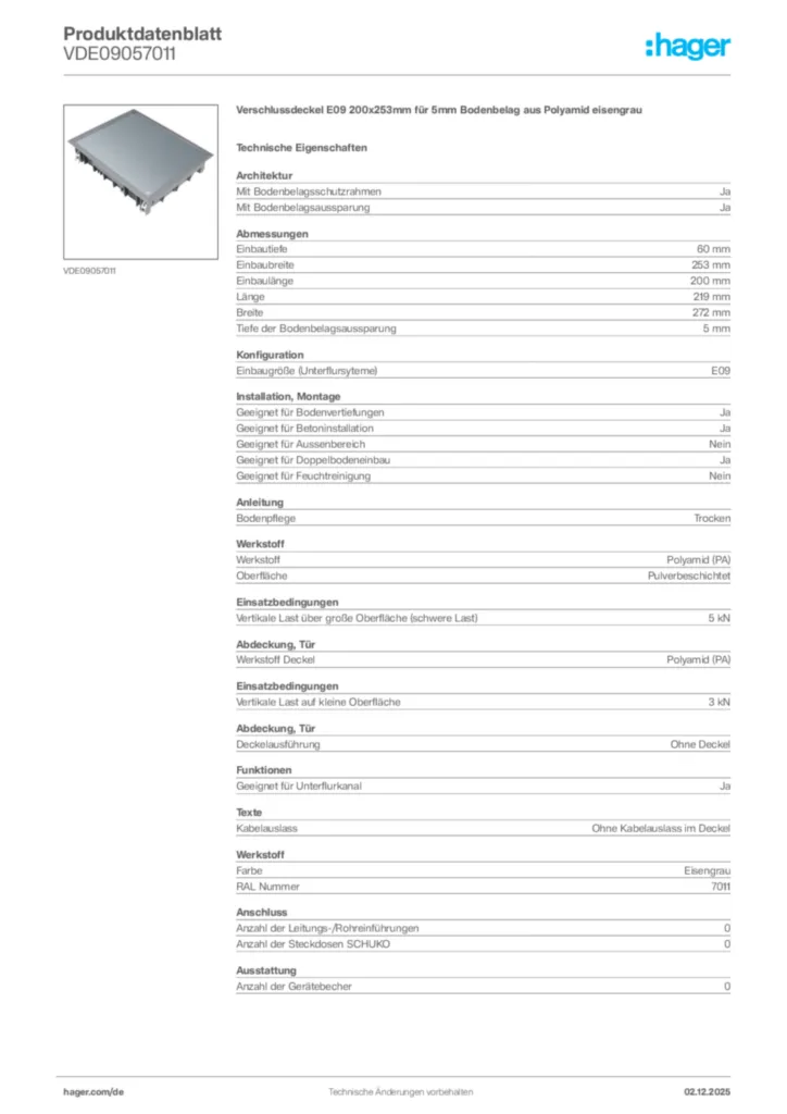 Bild Hager Produktdatenblatt VDE09057011 | Hager Deutschland