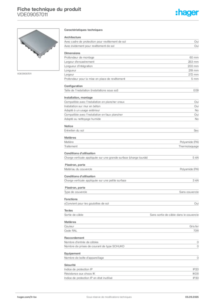 Image Hager Fiche technique du produit VDE09057011 | Hager Belgique