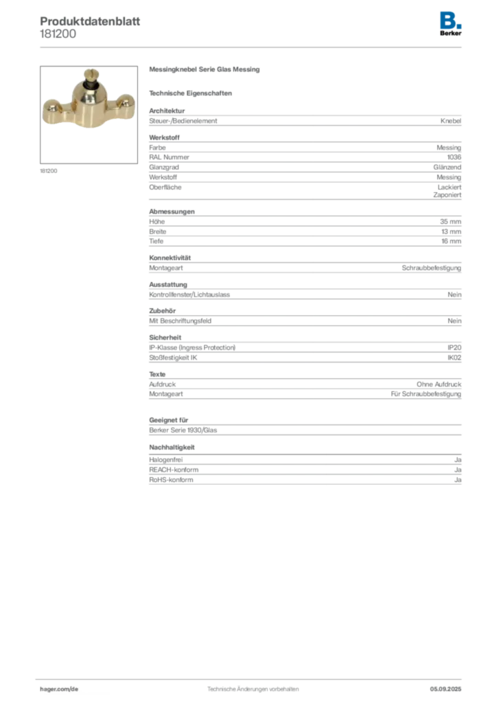 Bild Berker Produktdatenblatt 181200 | Hager Deutschland