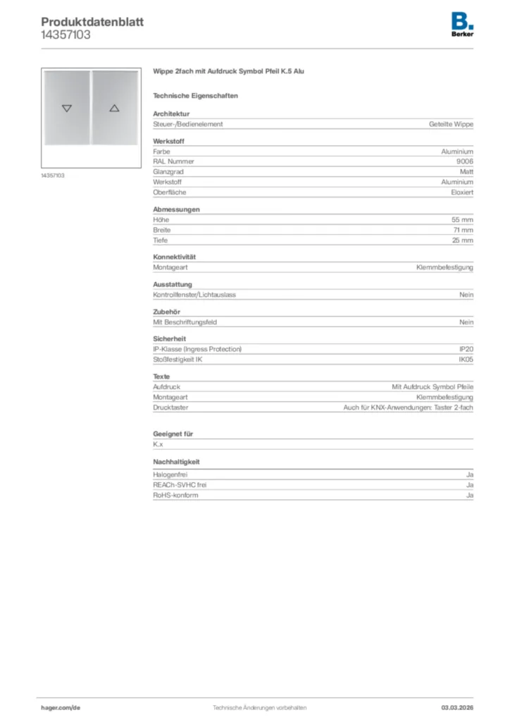 Bild Berker Produktdatenblatt 14357103 | Hager Deutschland