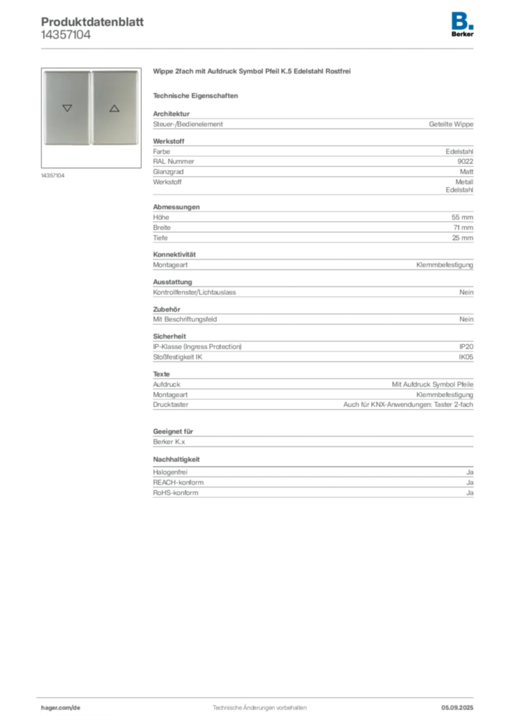 Bild Berker Produktdatenblatt 14357104 | Hager Deutschland