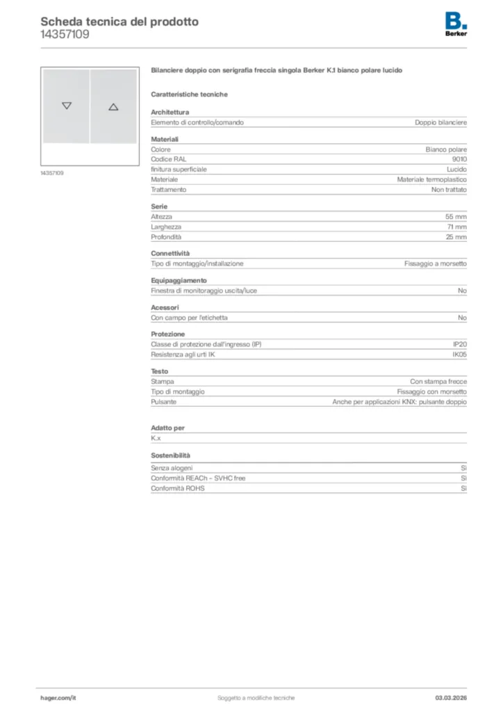 Immagine Berker Scheda tecnica del prodotto 14357109 | Hager Italia