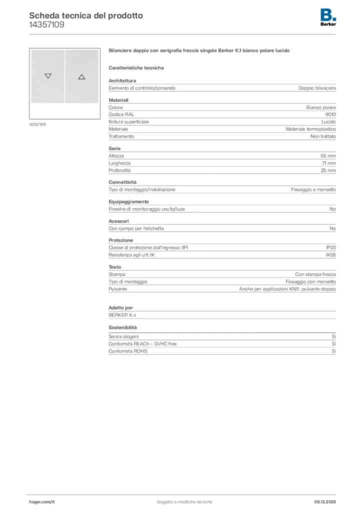 Immagine Berker Scheda tecnica del prodotto 14357109 | Hager Italia