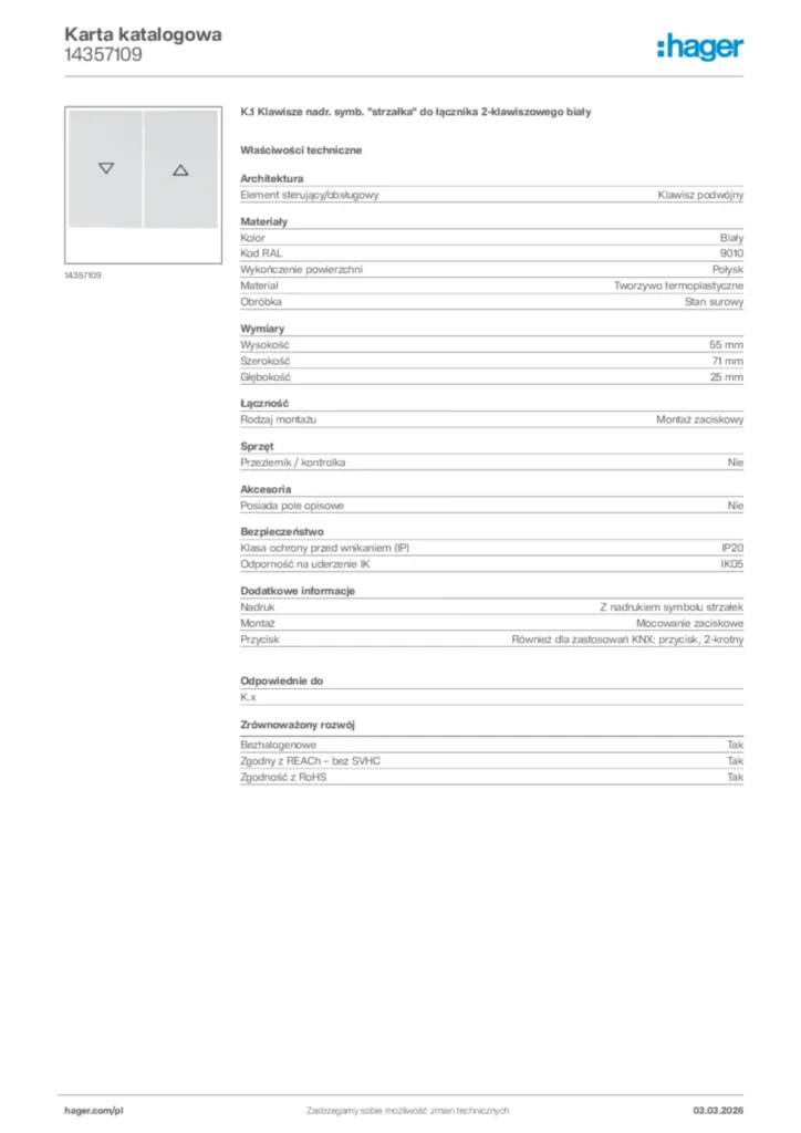 Zdjęcie Hager Karta katalogowa 14357109 | Hager Polska