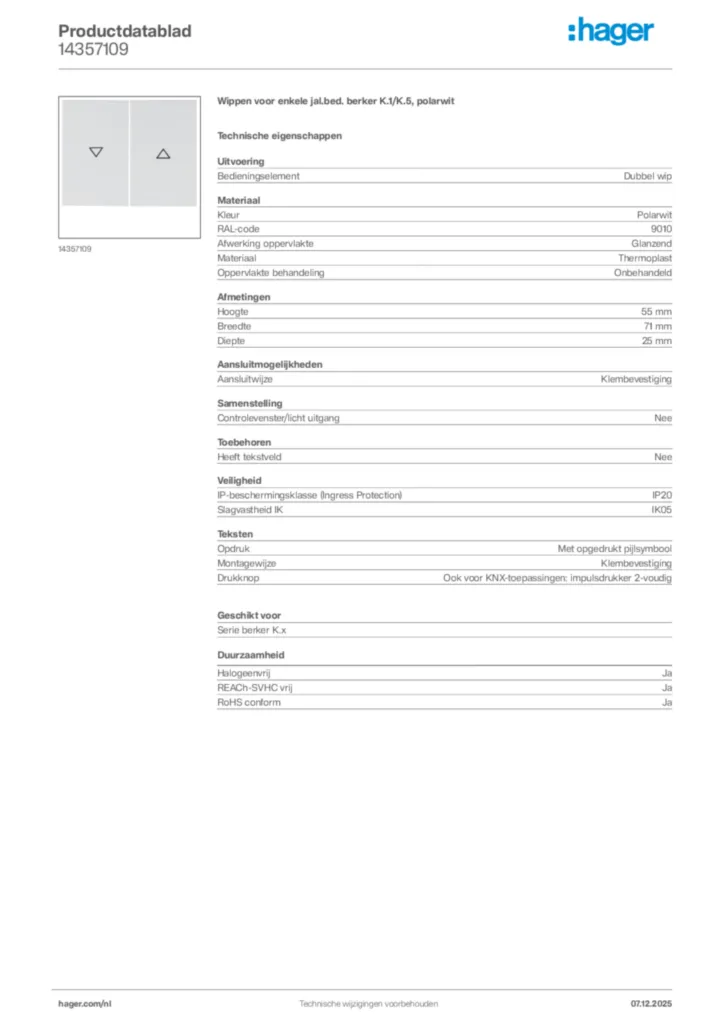 Afbeelding Hager Productdatablad 14357109 | Hager Nederland