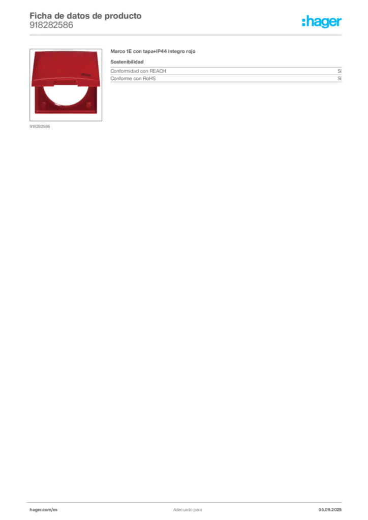 Imagen Hager Ficha de datos de producto 918282586 | Hager España