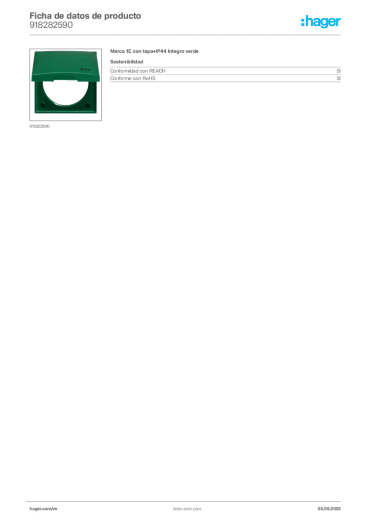 Imagen Hager Ficha de datos de producto 918282590 | Hager España