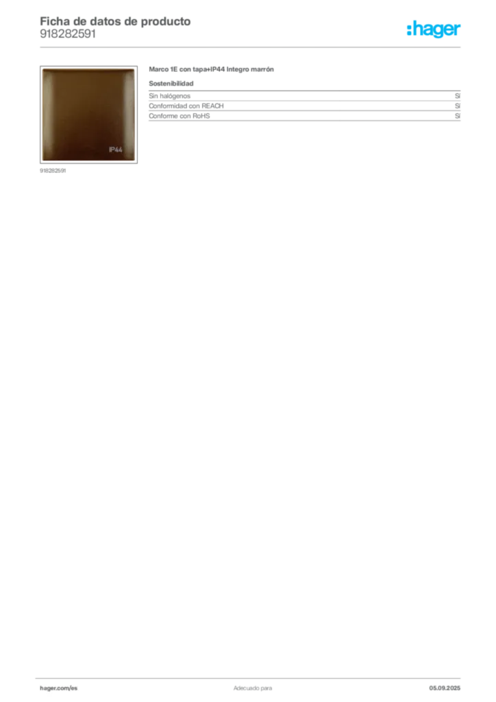 Imagen Hager Ficha de datos de producto 918282591 | Hager España