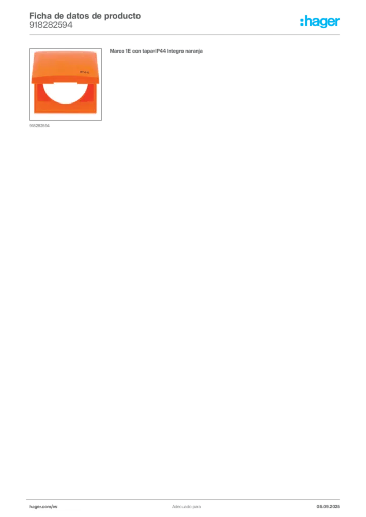 Imagen Hager Ficha de datos de producto 918282594 | Hager España