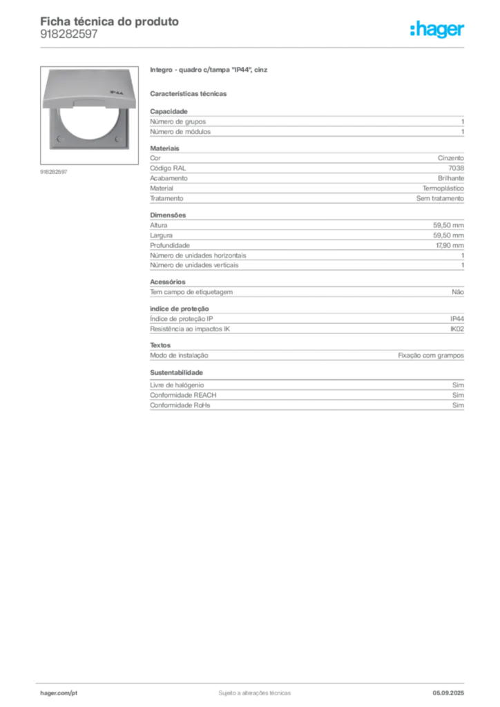 Imagem Hager Ficha técnica do produto 918282597 | Hager Portugal
