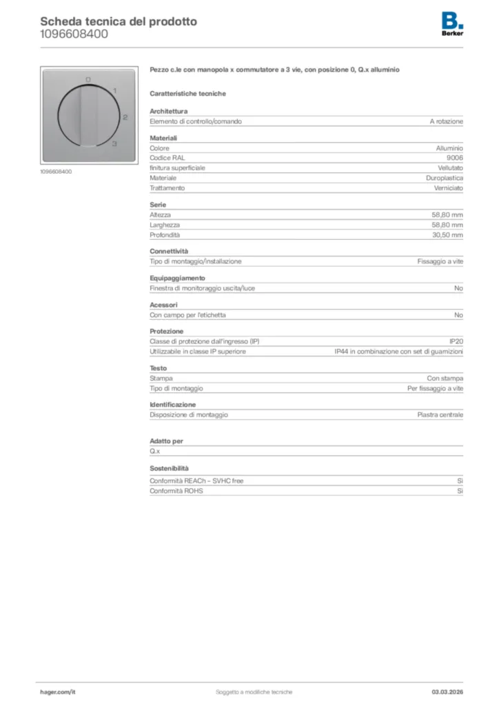 Immagine Berker Scheda tecnica del prodotto 1096608400 | Hager Italia