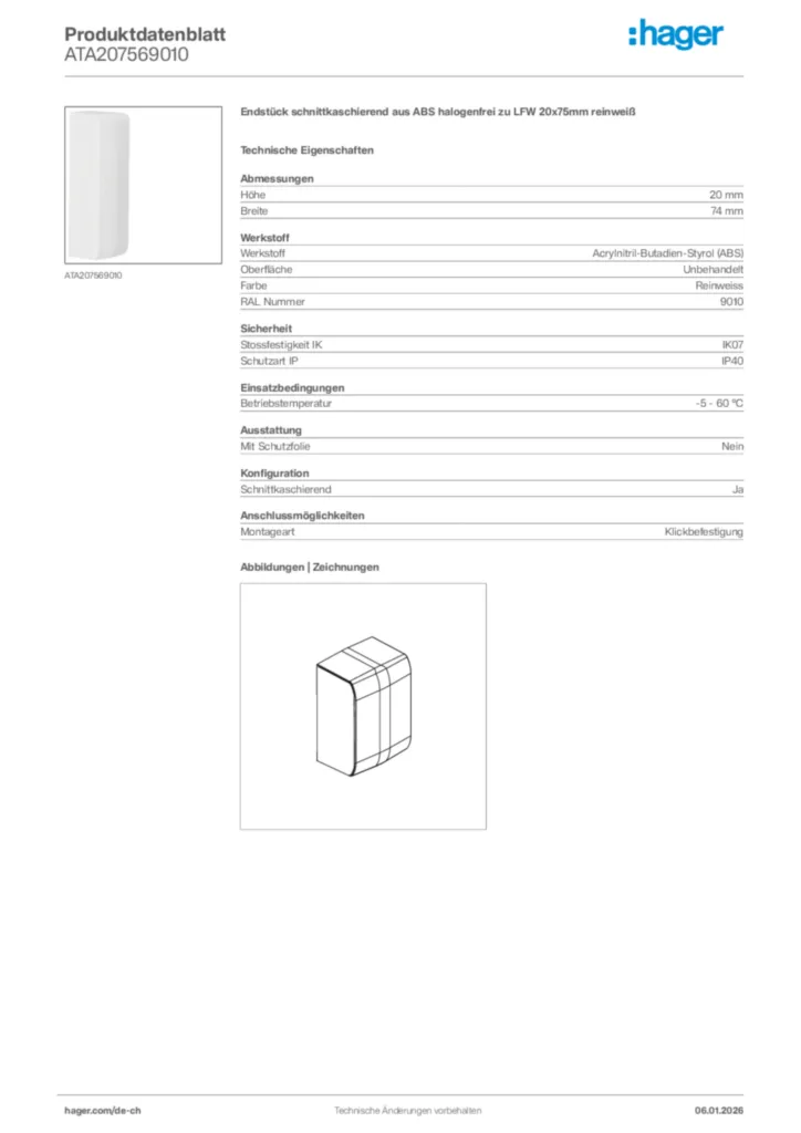 Bild Hager Produktdatenblatt ATA207569010 | Hager Schweiz